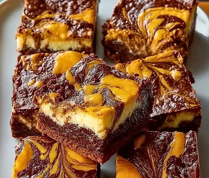 Pumpkin Cheesecake Brownies with a creamy swirl on top