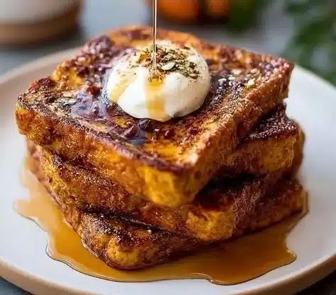 Delicious Pumpkin French Toast topped with syrup and spices