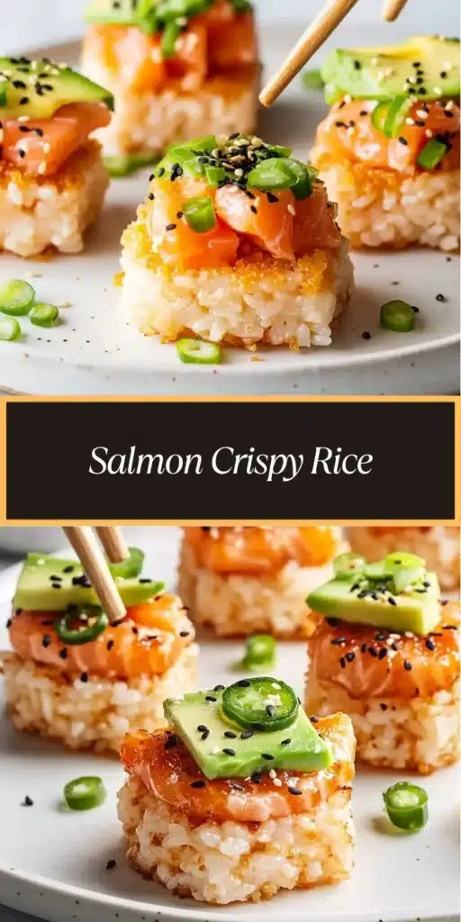 Plate of Salmon Crispy Rice served with fresh toppings and garnishes.