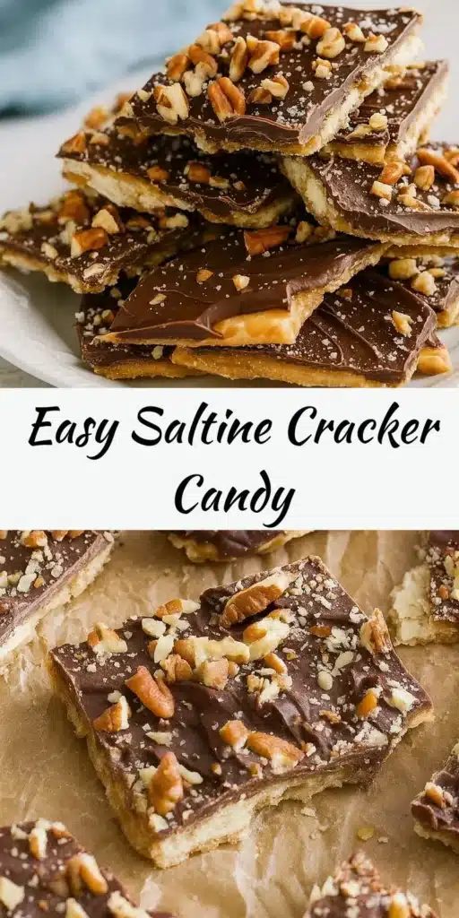 Delicious Saltine Cracker Candy topped with chocolate and nuts for Christmas