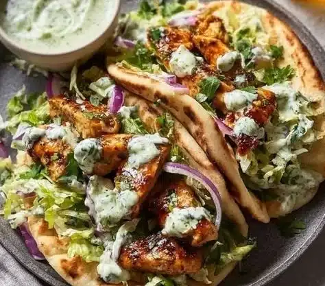 Sheet Pan Chicken Pitas with Herby Ranch 4 Sheet Pan Chicken Pitas served with Herby Ranch dressing