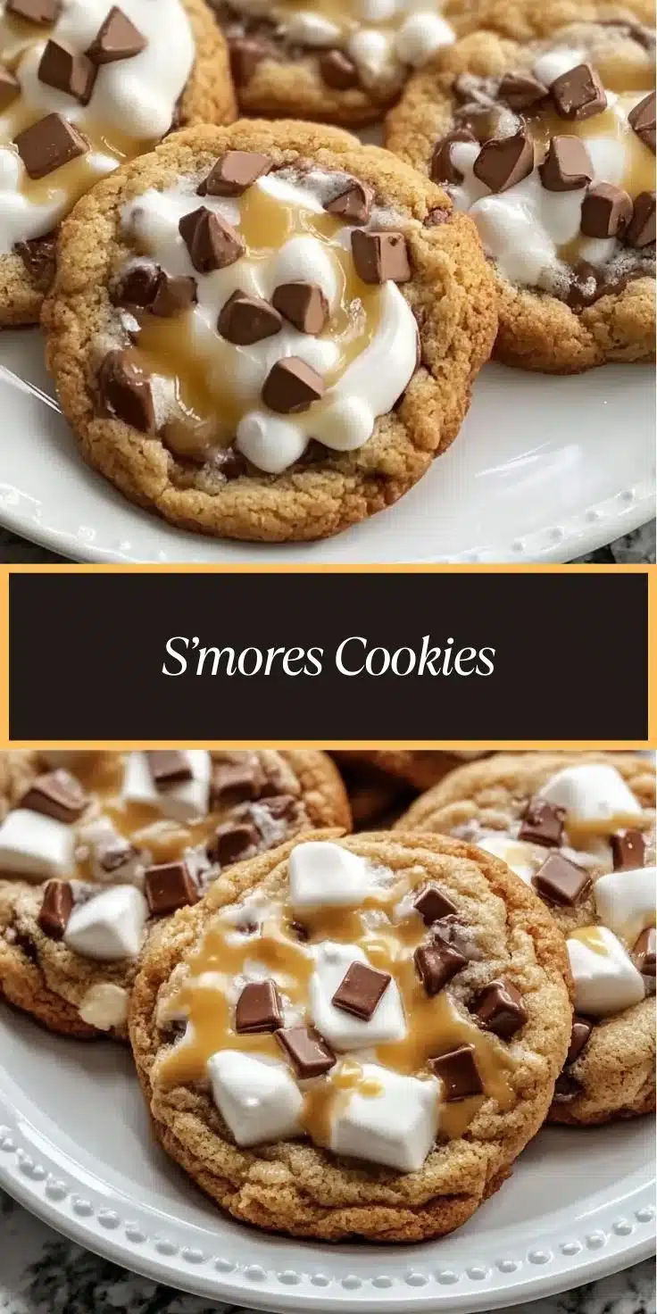 Delicious S'mores Cookies featuring chocolate, marshmallows, and graham crackers.