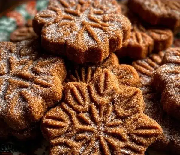 Delicious spiced Christmas cookies sprinkled with nutmeg on a festive plate.