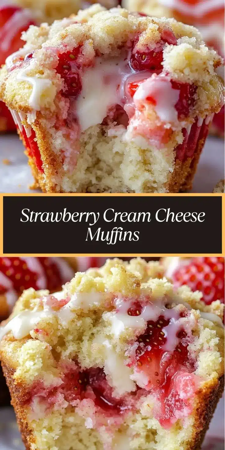 Freshly baked Strawberry Cheesecake Muffins with vibrant strawberry topping