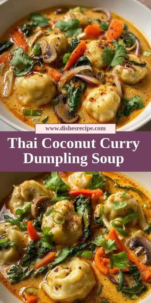 Bowl of Thai coconut curry dumpling soup with vibrant colors and fresh ingredients.