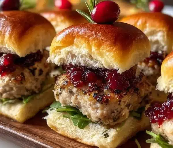 Delicious Turkey Cranberry Sliders on a platter, perfect for gatherings.