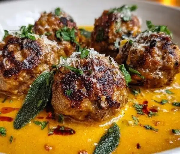 Turkey Meatballs in Pumpkin Sage Sauce 8 Turkey meatballs served in a creamy pumpkin sage sauce