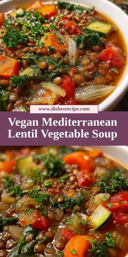 Bowl of Vegan Mediterranean Lentil Vegetable Soup garnished with herbs.