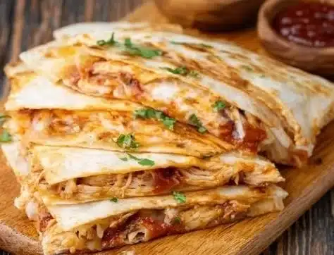 Delicious BBQ Chicken Quesadillas with a side of salsa
