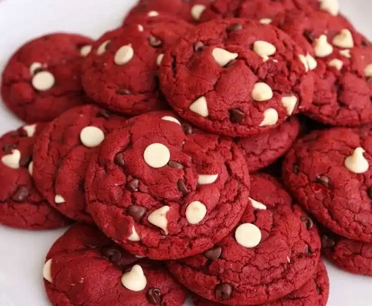 Best Red Velvet Cake Mix Cookies | Easy & Delicious Treat 3 Delicious red velvet cookies made from cake mix, perfect for a sweet treat.