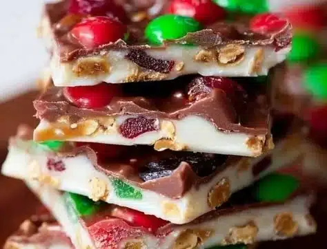 Delicious homemade Christmas Crack dessert with chocolate and toffee layers.