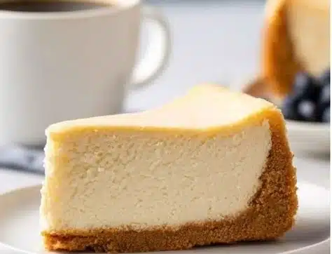 Classic New York Cheesecake with a smooth cream cheese layer and graham cracker crust