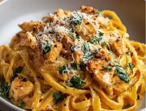 Delicious Cowboy Butter Chicken Linguine with creamy sauce and spices