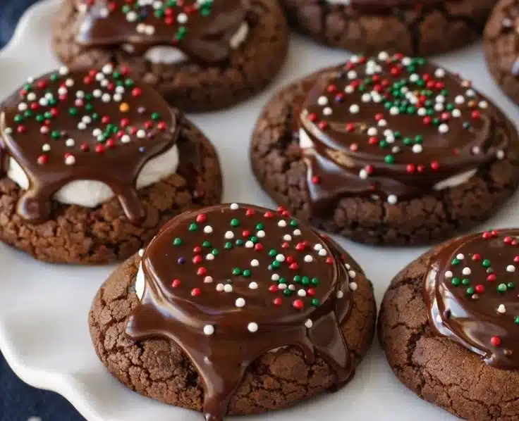 Hot Cocoa Cookies – Rich, Fudgy & Irresistible Treat 2 Plate of rich and fudgy hot cocoa cookies with melting chocolate