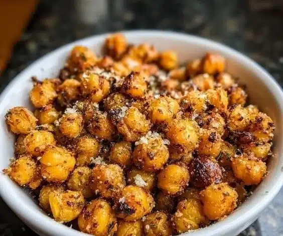 Roasted Chickpea Plant Based Parmesan 14 Roasted chickpea plant-based parmesan dish garnished with herbs