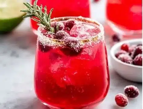 Festive Spiced Christmas Margarita with holiday decorations