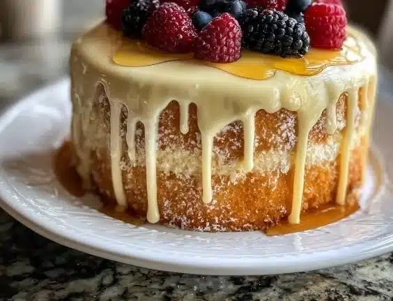 Vanilla Velvet Cake with Honey Syrup 11 Slice of Vanilla Velvet Cake topped with honey syrup