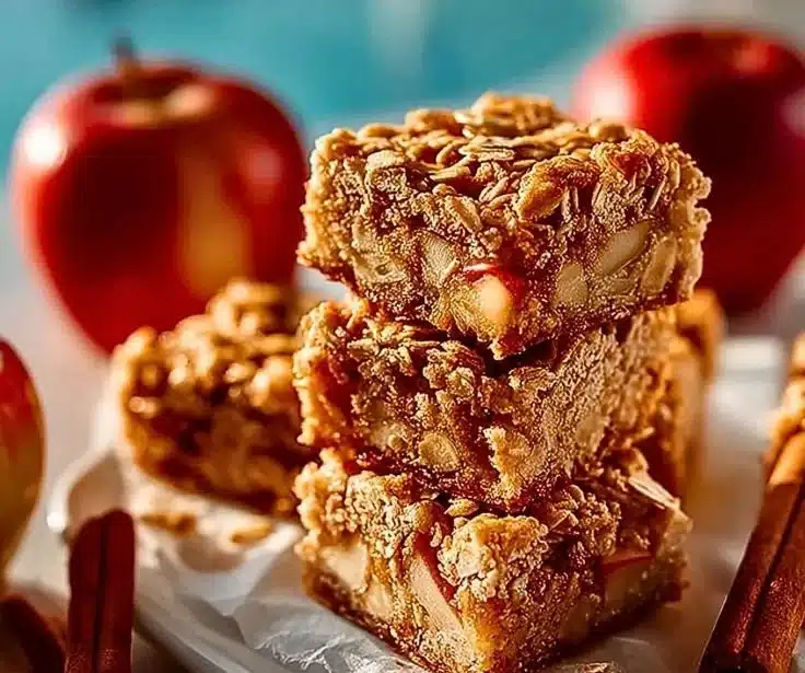 Homemade apple cinnamon breakfast bars served on a plate