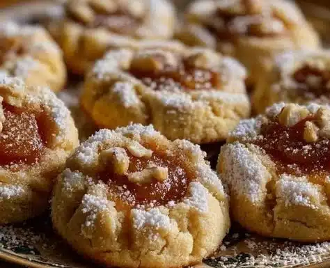 Delicious apple pie thumbprint cookies topped with warm apple filling