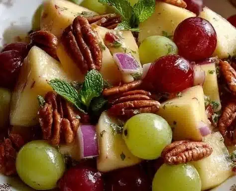 Delicious apple salad with fresh fruits and nuts in a vibrant bowl