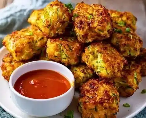 Baked sweet potato zucchini tots served in a bowl