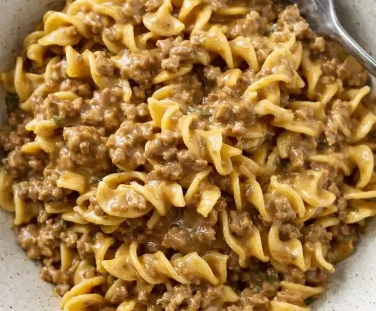 Delicious beef and noodles dish served in a bowl