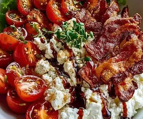 Delicious BLT Cottage Cheese Bowl with bacon, lettuce, and tomatoes