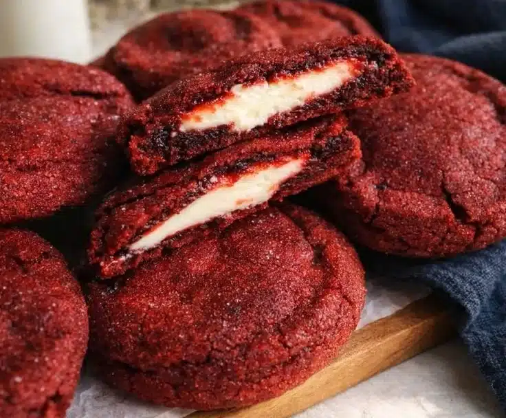 Cheesecake stuffed red velvet cookies fresh from the bakery