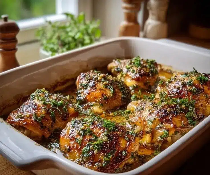 Crispy and juicy chicken thighs plated for dinner.