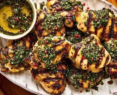 Grilled Chimichurri Chicken garnished with fresh herbs
