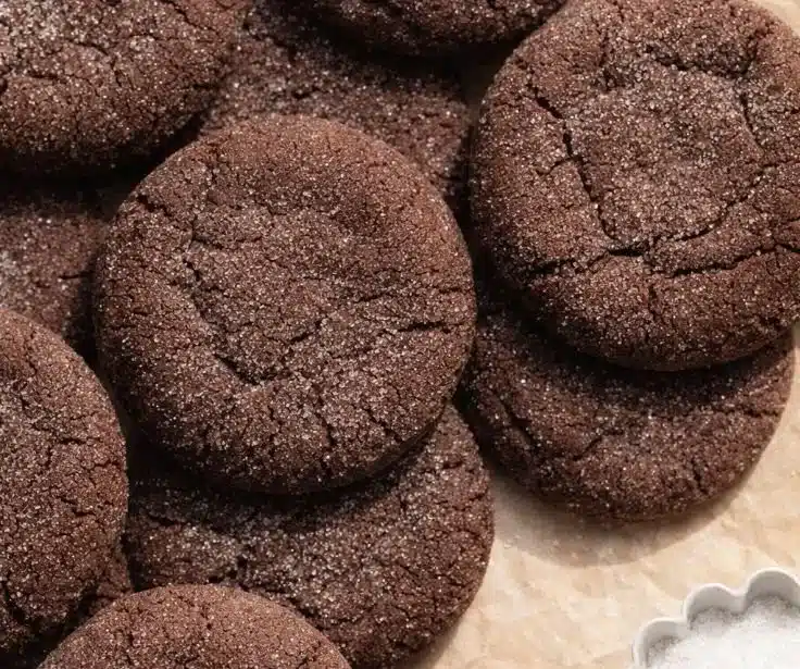 Easy and fudgy Chocolate Sugar Cookies on a plate