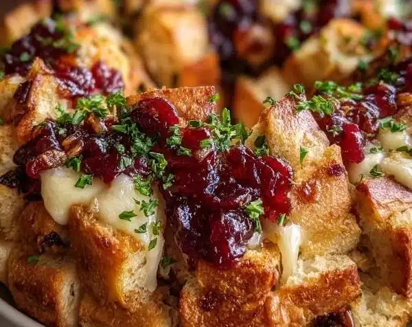 Cranberry and Brie Holiday Pull-Apart Bread ready to share during festive gatherings.