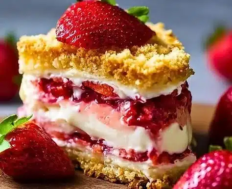 Crispy strawberry cheesecake sandwich with fresh strawberries and creamy filling