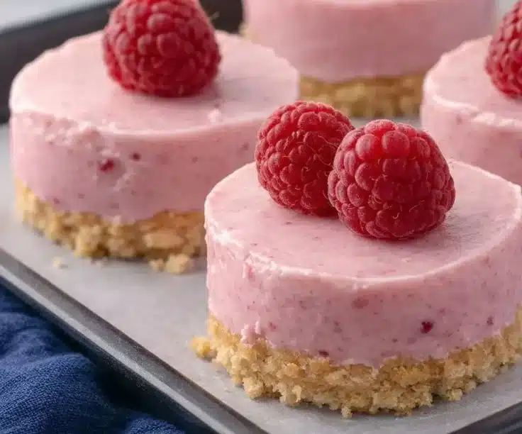 Delicious raspberry vegan cheesecake bites on a plate