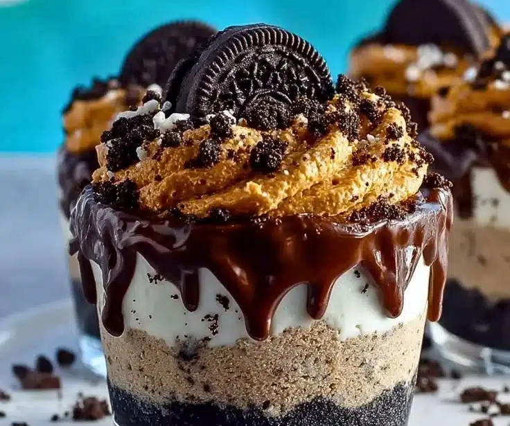 Graveyard Dirt Cake Cups decorated with chocolate and gummy worms