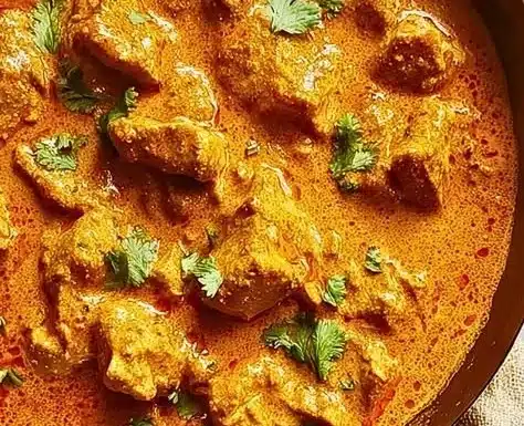 Creamy homemade butter chicken with coconut milk served in a bowl