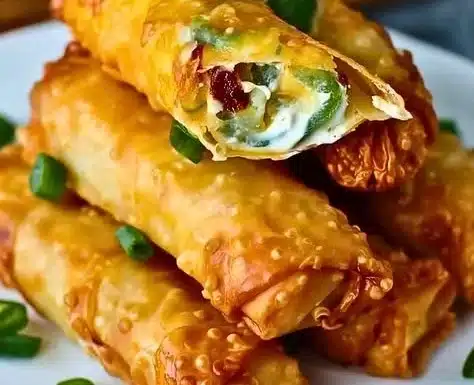 Crispy Jalapeño Popper Egg Rolls served on a platter with dipping sauce