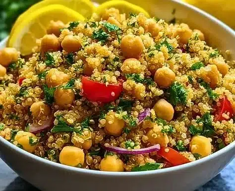 Delicious Lemon Herb Quinoa with Chickpeas in a colorful bowl