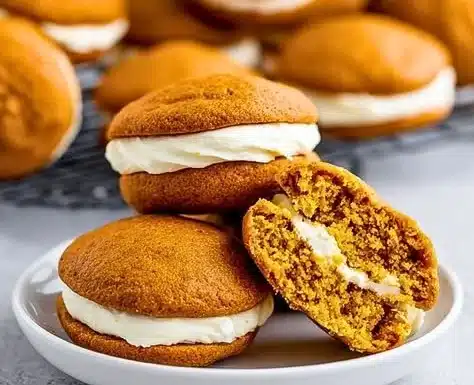 Maple Pumpkin Whoopie Pies with creamy filling and autumn spices