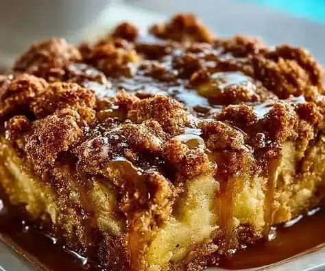 Pecan Apple Crisp Coffee Cake topped with crunchy pecans and sweet apple filling.