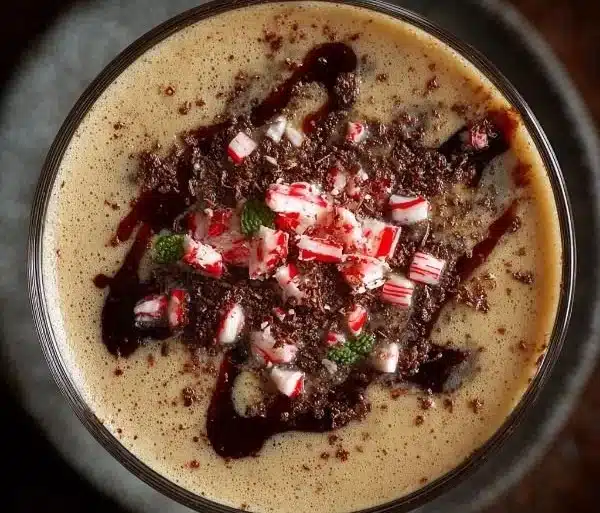 A festive Peppermint Espresso Martini garnished with mint leaves.