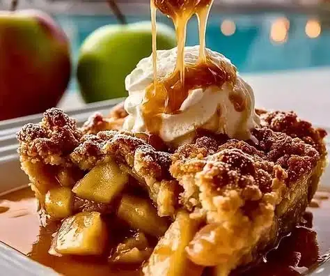 Delicious homemade apple cobbler topped with a golden crust