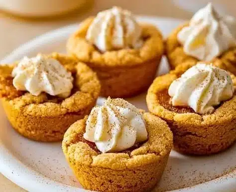Pumpkin Pie Cookie Cups 5 Pumpkin Pie Cookie Cups on a decorative plate