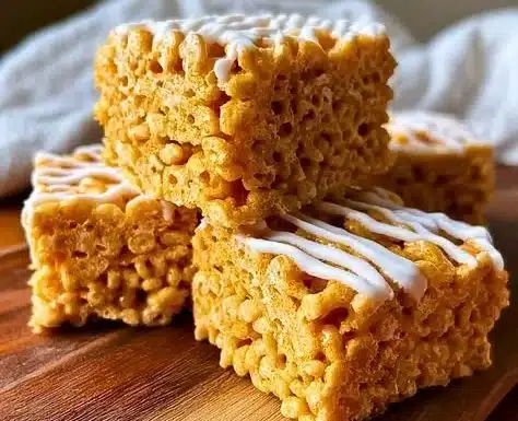 Delicious Pumpkin Spice Rice Krispie Treats arranged on a festive platter