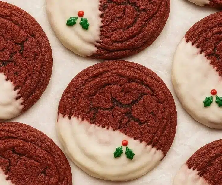 Delicious red velvet pan-banging cookies with a festive holiday touch