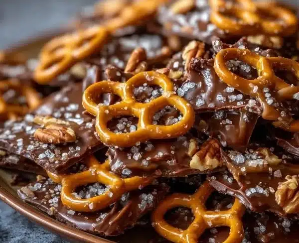 Delicious Salted Caramel Pretzel Bark with a sweet and salty flavor