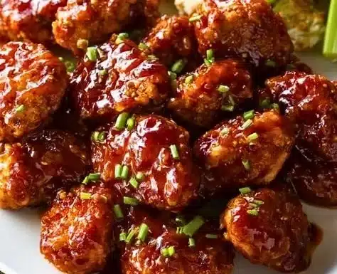Savory BBQ boneless chicken bites served on a plate, perfect for a flavorful meal.