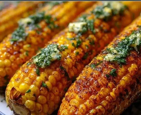 Spicy Grilled Cajun Corn with Herbed Butter 2 Spicy grilled Cajun corn with herbed butter served on a plate