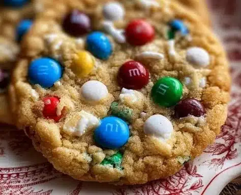 Freshly baked Sugar Cookie M&M Cookies with colorful chocolate candies