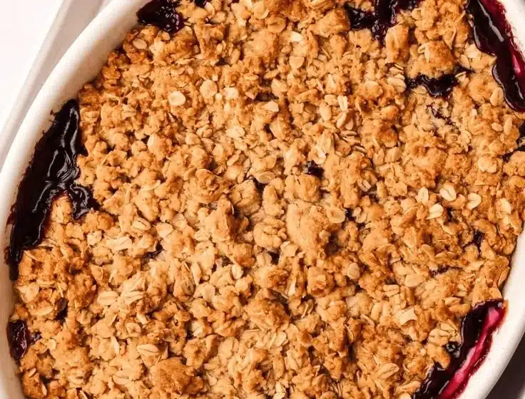 Delicious apple blueberry crisp dessert ready to serve.
